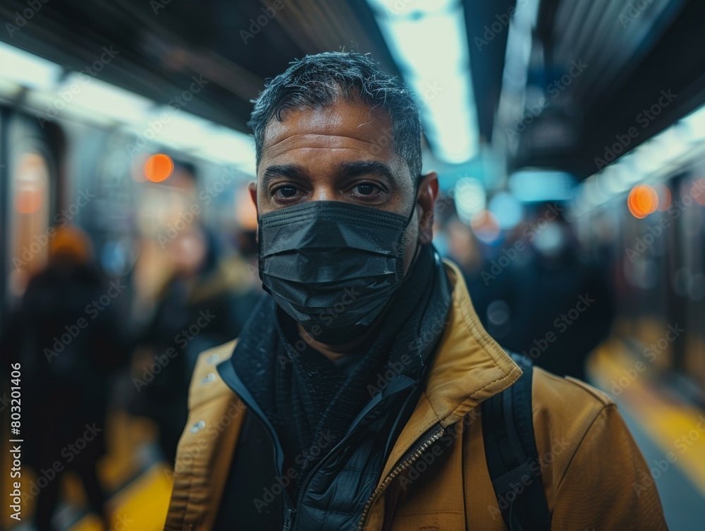 Portrait of a Man Wearing a Mask in a Subway Station Portrait of a Man Wearing a Mask in a Subway Station