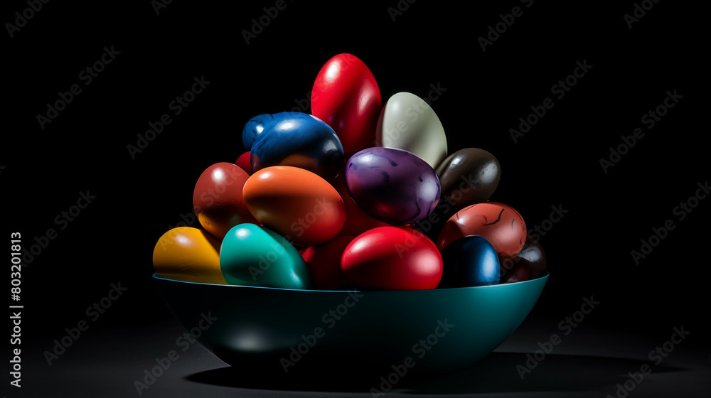 A basket overflowing with colorful Easter eggs, a traditional spring celebration. A basket overflowing with colorful Easter eggs, a traditional spring celebration.