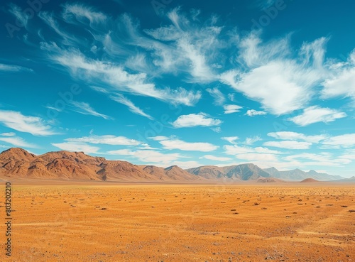 A vast and empty desert landscape with mountains in the distance