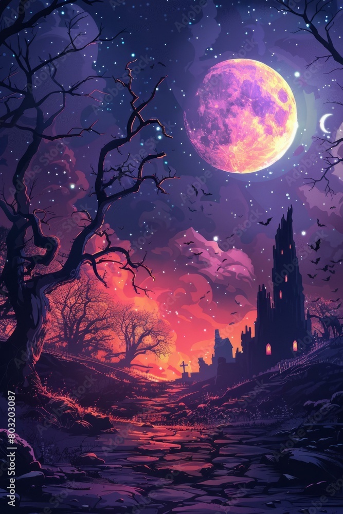 Mystical full moon night in the scary forest Mystical full moon night in the scary forest