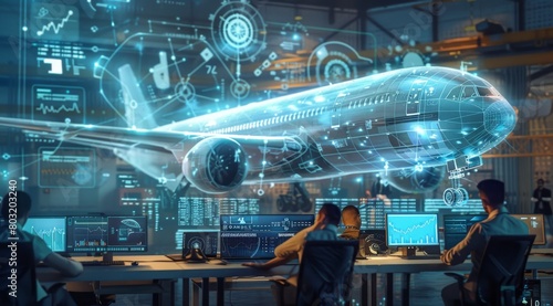 Using hologram technology a single airplane can project lifelike images to enhance inflight entertainment and safety measures, Generated by AI photo