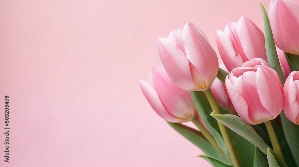 Fototapeta premium A bouquet of pink tulips on a pink background