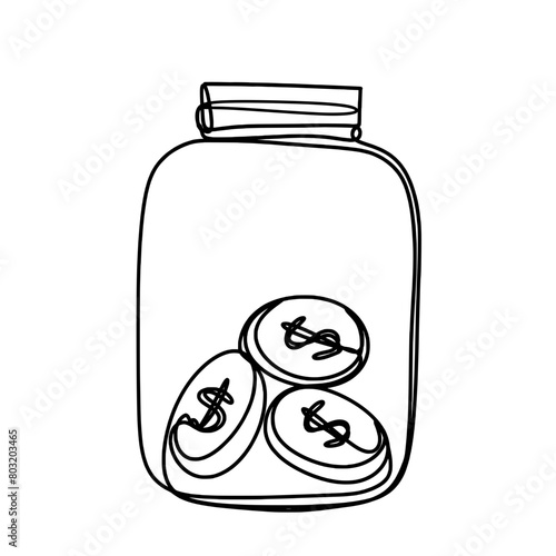Coins in a glass jar one line art