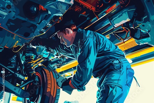 experienced auto mechanic performing oil change service on car working underneath vehicle in repair shop automotive maintenance concept digital illustration 1