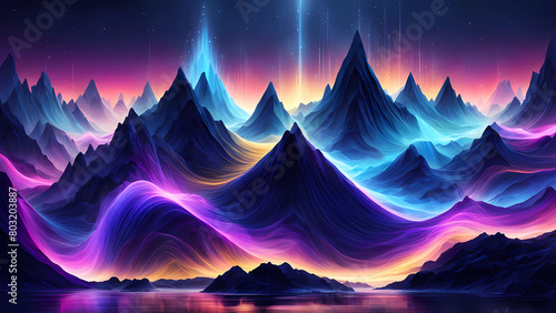 gerafis images in the form of waves up and down works of art, such as mountains and waves, Generative AI