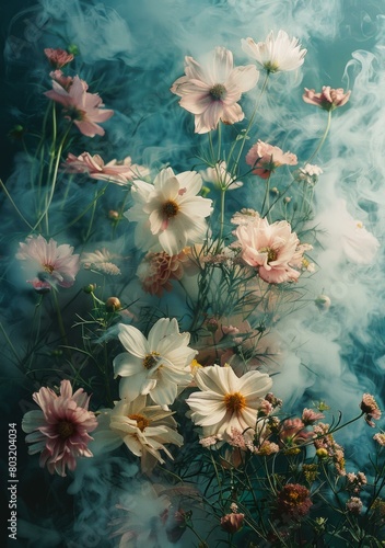 ethereal flowers in the mist