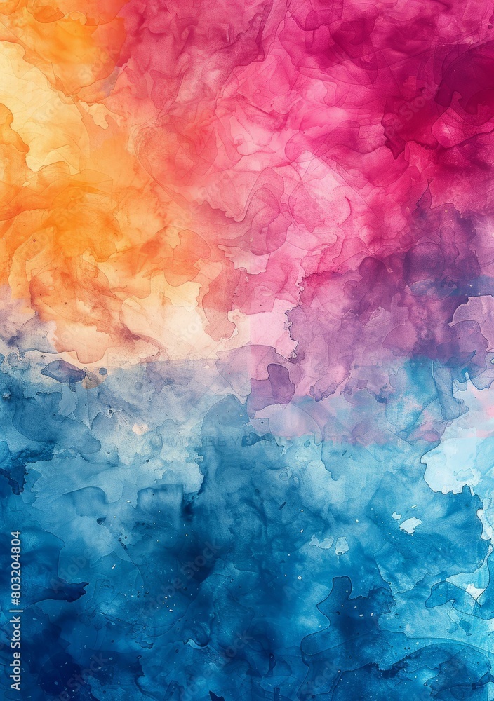 colorful watercolor painting with a gradient of yellow, orange, pink, purple, and blue