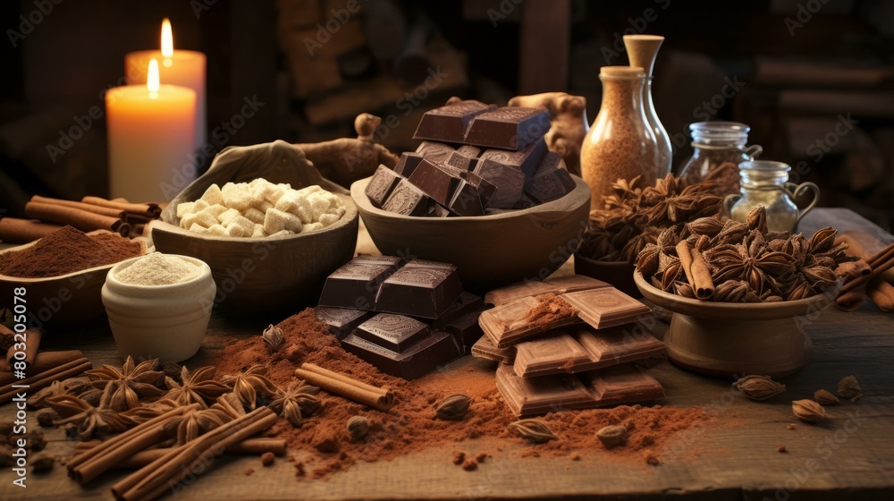 Fototapeta premium Various types of chocolate and spices