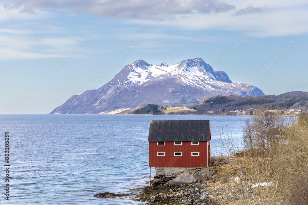 cottage by the Bjaerangfjord in Nordland county, Norway