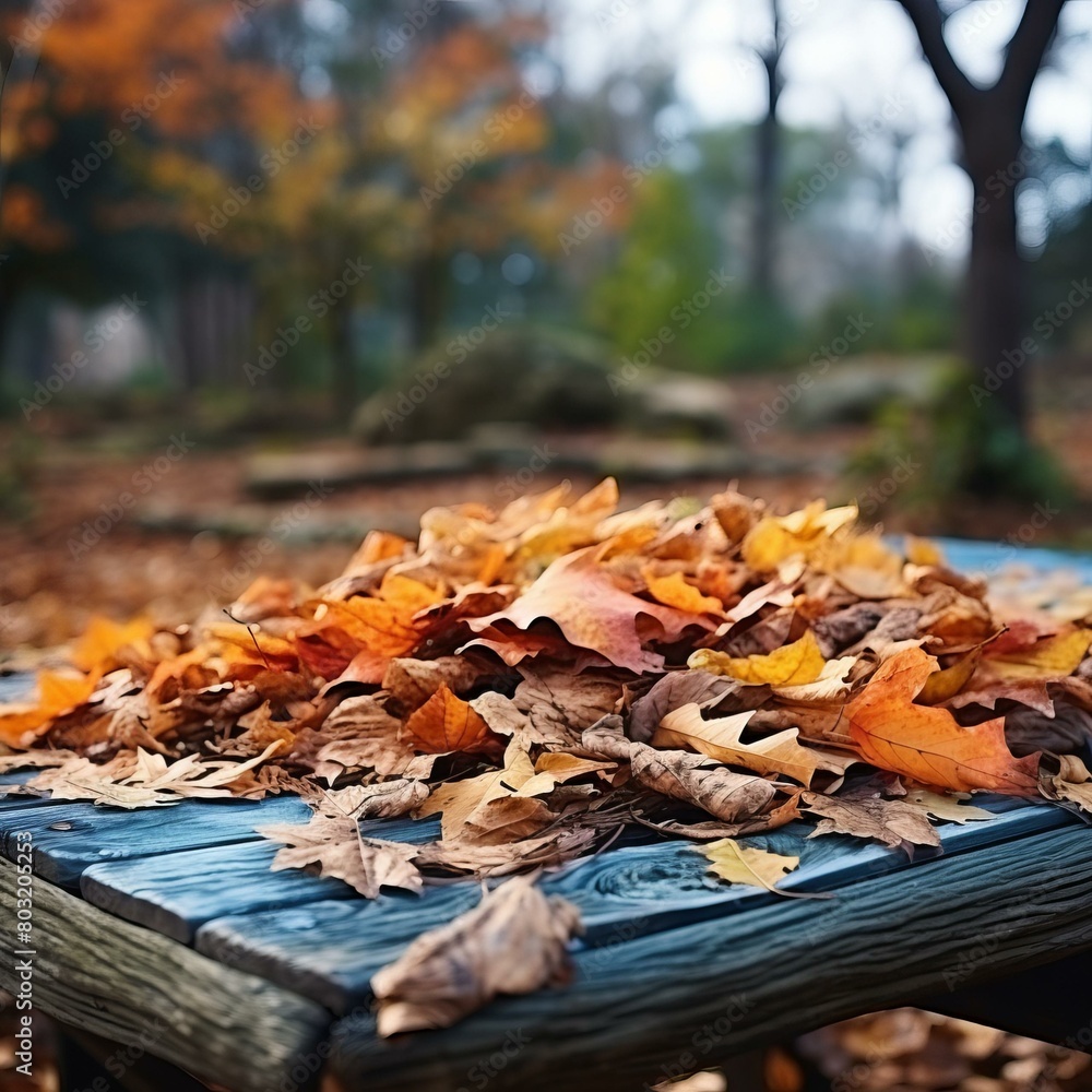 Colorful autumn leaves on a blue wooden table Colorful autumn leaves on a blue wooden table