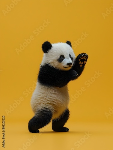 Surreal Panda Performing the Iconic Dabbing Gesture on Vibrant Mustard Background