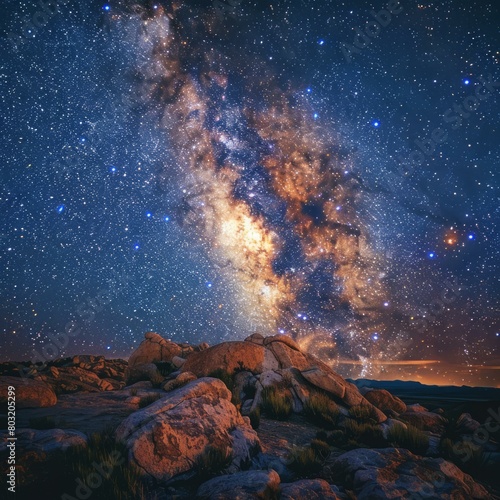 Amazing view of the night sky full of stars and a bright milky way