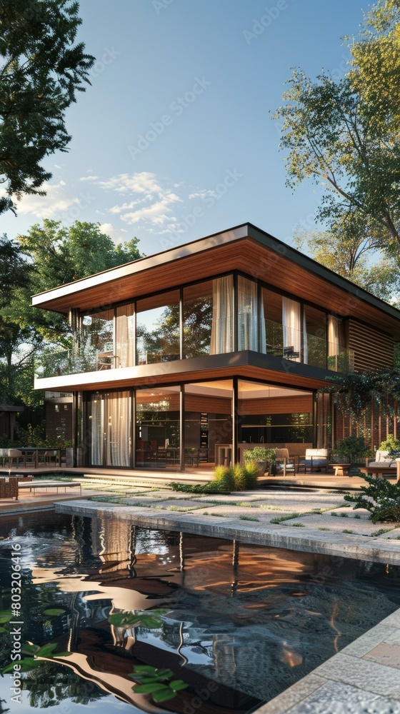 Modern House Design with Pool and Trees