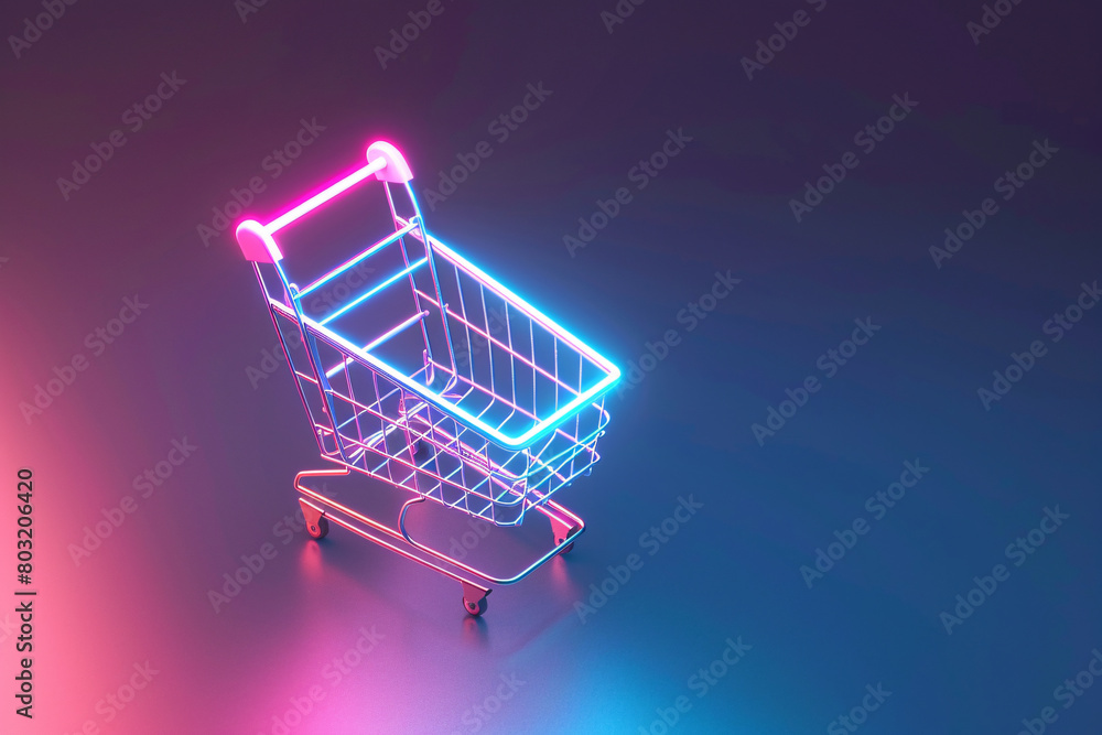 a shopping cart with neon lights