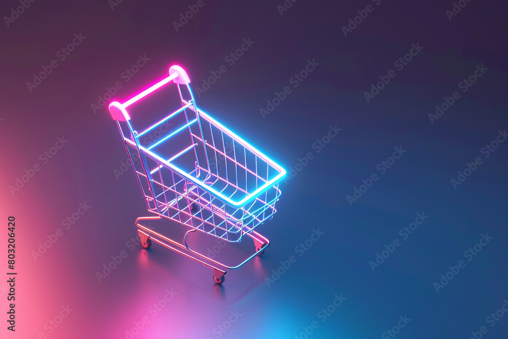 a shopping cart with neon lights a shopping cart with neon lights