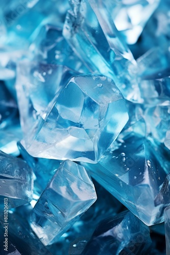 Blue translucent crushed ice cubes background