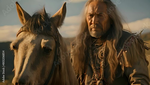 4K HD video Indian and their horses They used horses for war and travel..There are many American Indian tribes such as the Sioux, Crow, Ute, Passamaquoddy, Pawnee, Maricopa, Blackfeet, and Salish. photo