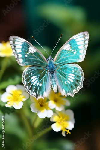 A beautiful blue and green butterfly on a flower © Adobe Contributor