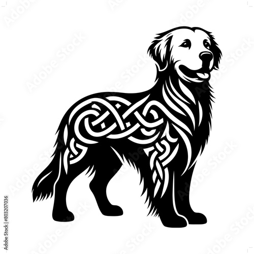 dog; goden Retriever silhouette in animal celtic knot, irish, nordic illustration