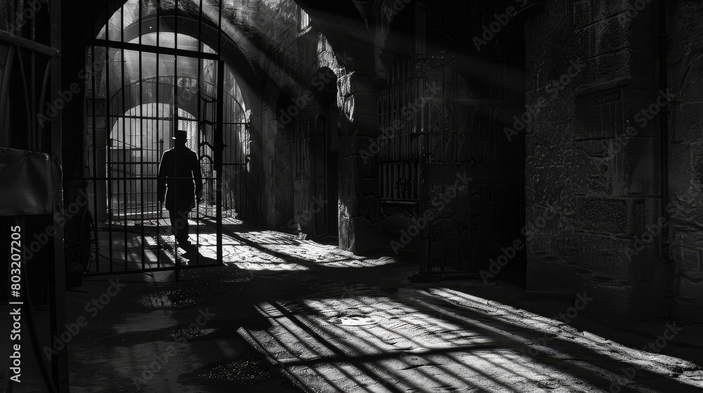 Gothic Art of a dark, brooding barracks scene, utilizing shadow play and gothic architectural elements for a dramatic effect Gothic Art of a dark, brooding barracks scene, utilizing shadow play and gothic architectural elements for a dramatic effect