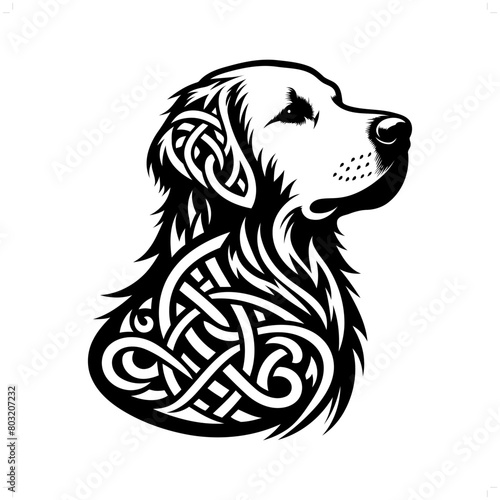 dog; goden Retriever silhouette in animal celtic knot, irish, nordic illustration