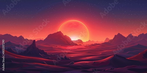 Red Sunset Over Rocky Mountains
