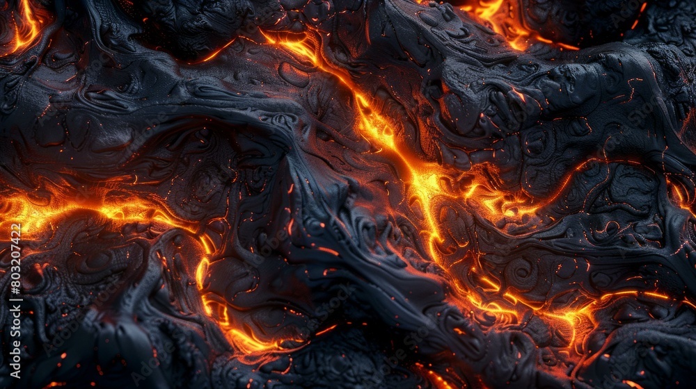 Lava flow with glowing orange cracks Lava flow with glowing orange cracks
