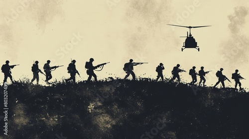 Typography Art of famous military quotes over a backdrop of historical battles, using a minimalist, highcontrast design