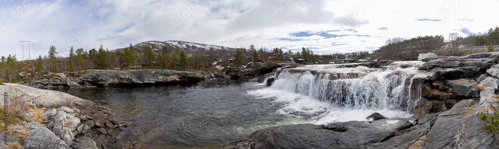 panoramic shot of Valneselva waterfall in the Saltstraumen region near Bodo, N