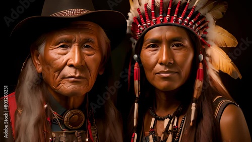 4K HD video clips Indian man and woman.There are many American Indian tribes such as the Sioux, Crow, Ute, Passamaquoddy, Pawnee, Maricopa, Blackfeet, and Salish. photo