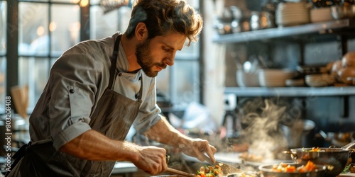 Young male chef is cooking in the kitchen © Adobe Contributor