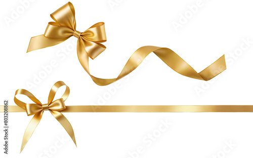 set of golden ribbon bows on a transparent background