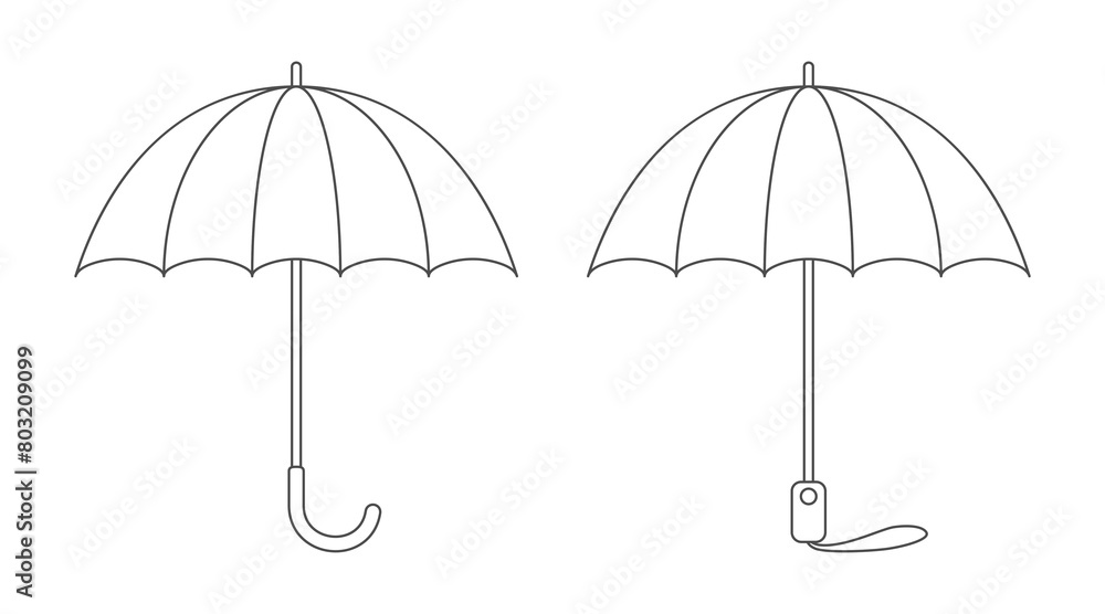 Umbrellas with different handles. Page for coloring.