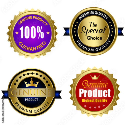 Set of Quality Badges and Labels Design Elements. Golden badge labels and laurel retro vintage collection. Emblem premium luxury logo in retro style arrows frames vector template badges collection.