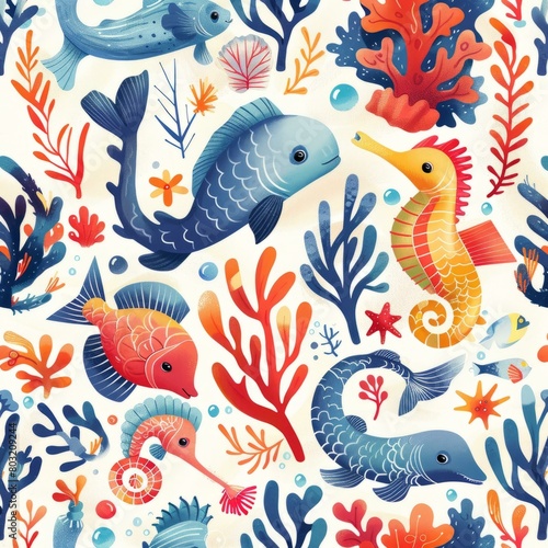 Underwater World Illustration with Tropical Fish and Plants