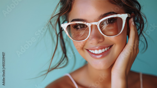 Woman Smiling in White Sunglasses