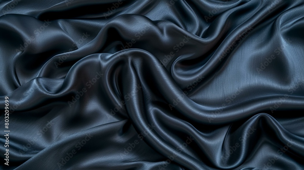Dark blue silk fabric with waves Dark blue silk fabric with waves