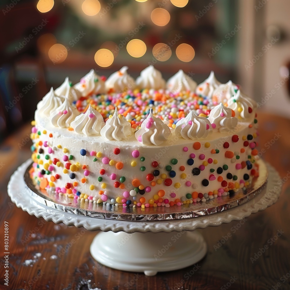 A delicious cake with colorful sprinkles on top A delicious cake with colorful sprinkles on top