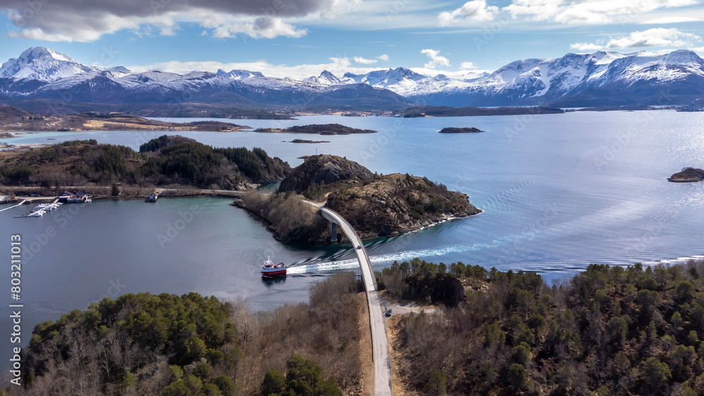 Bridge to the island of Storoya and Gronnoya in Nordland county, Norway