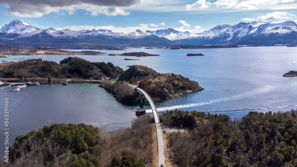 Bridge to the island of Storoya and Gronnoya in Nordland county, Norway