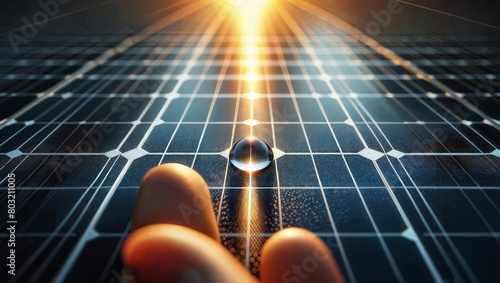 Close-up of sunlight rays beaming onto solar photovoltaic panels, highlighting the incredible potential of harnessing clean and sustainable solar energy.