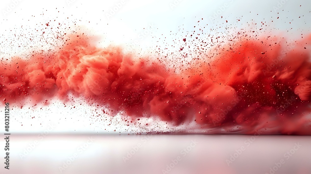Energetic Red Powder Burst Across Crisp White Canvas