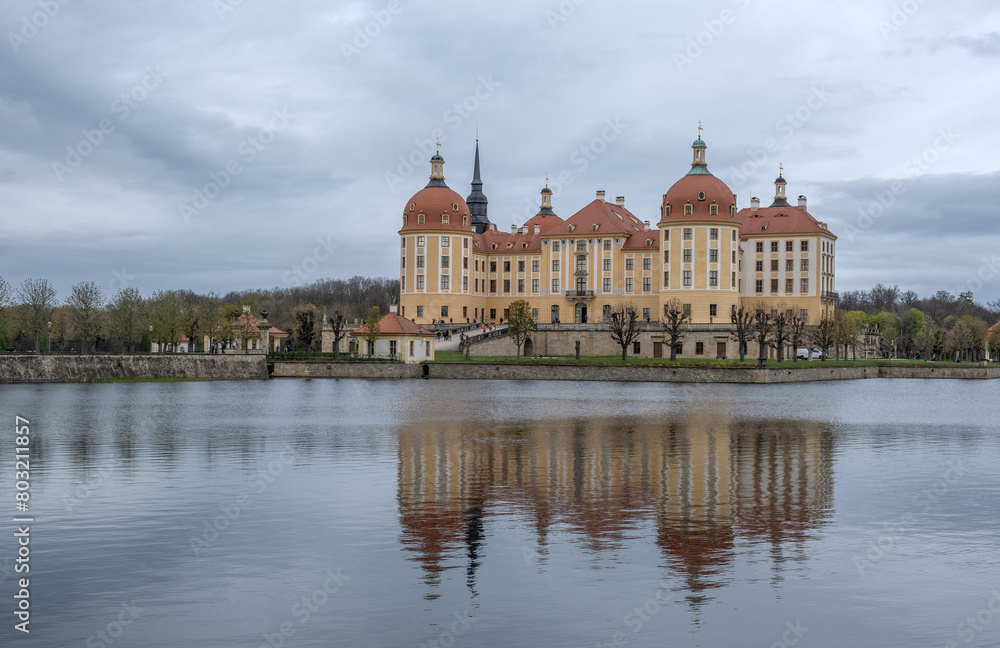 Schloss Moritzburg,Dresden Germany.View of the lake and castle Moritzburg ,Dresden Germany ,Saxony.