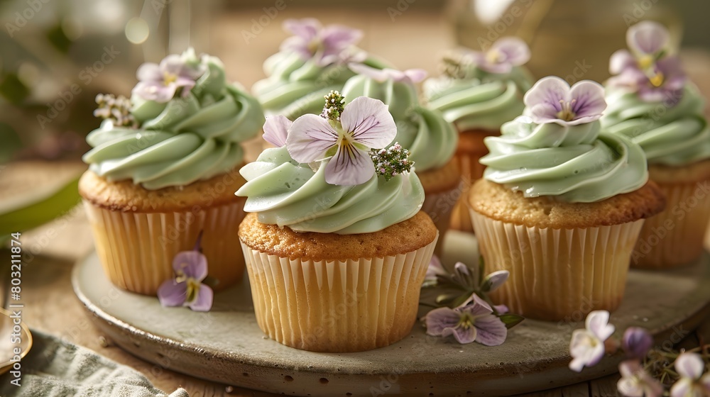 Floral Charm: Sage Green Cupcakes with Edible Flower Decoration Floral Charm: Sage Green Cupcakes with Edible Flower Decoration