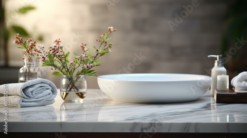 Bathroom interior with flowers and a sink