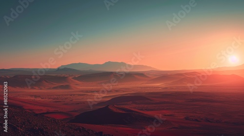 Stunning desert sunset scene showcasing majestic hills and peaceful terrain