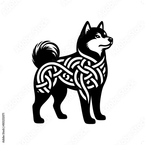 dog; shiba silhouette in animal celtic knot, irish, nordic illustration