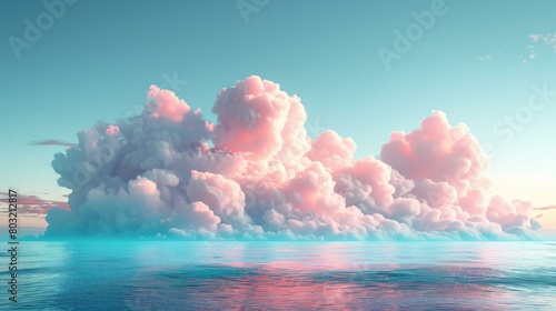 Fluffy pink cloudscape over a calm ocean photo