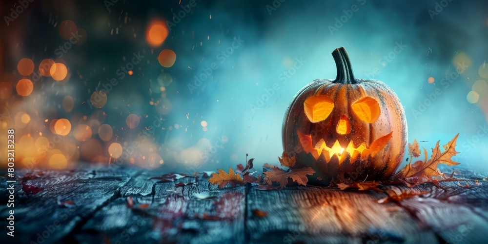 Naklejka premium Spooky Halloween Pumpkin with a Creepy Face