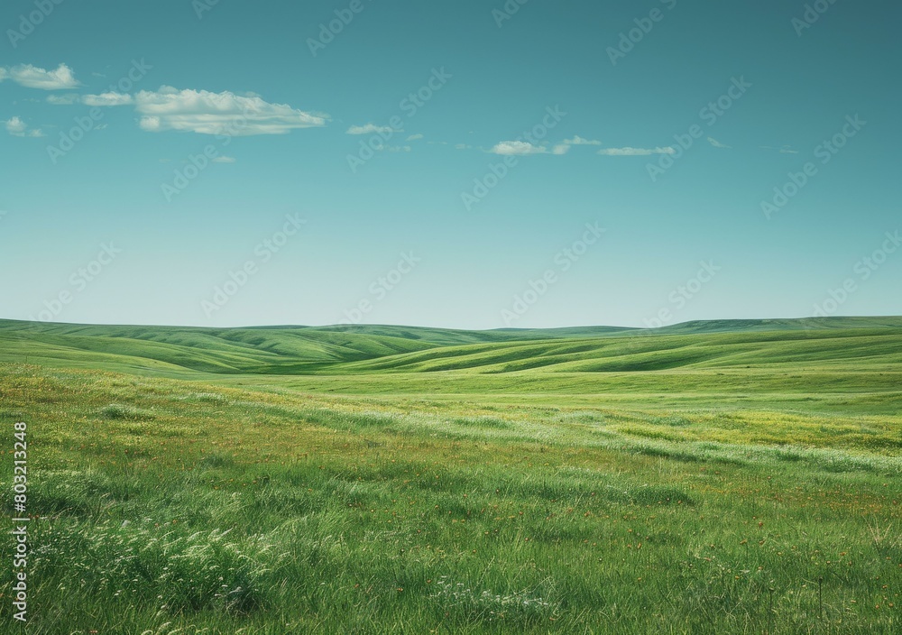 Vast green rolling hills under blue sky with white clouds